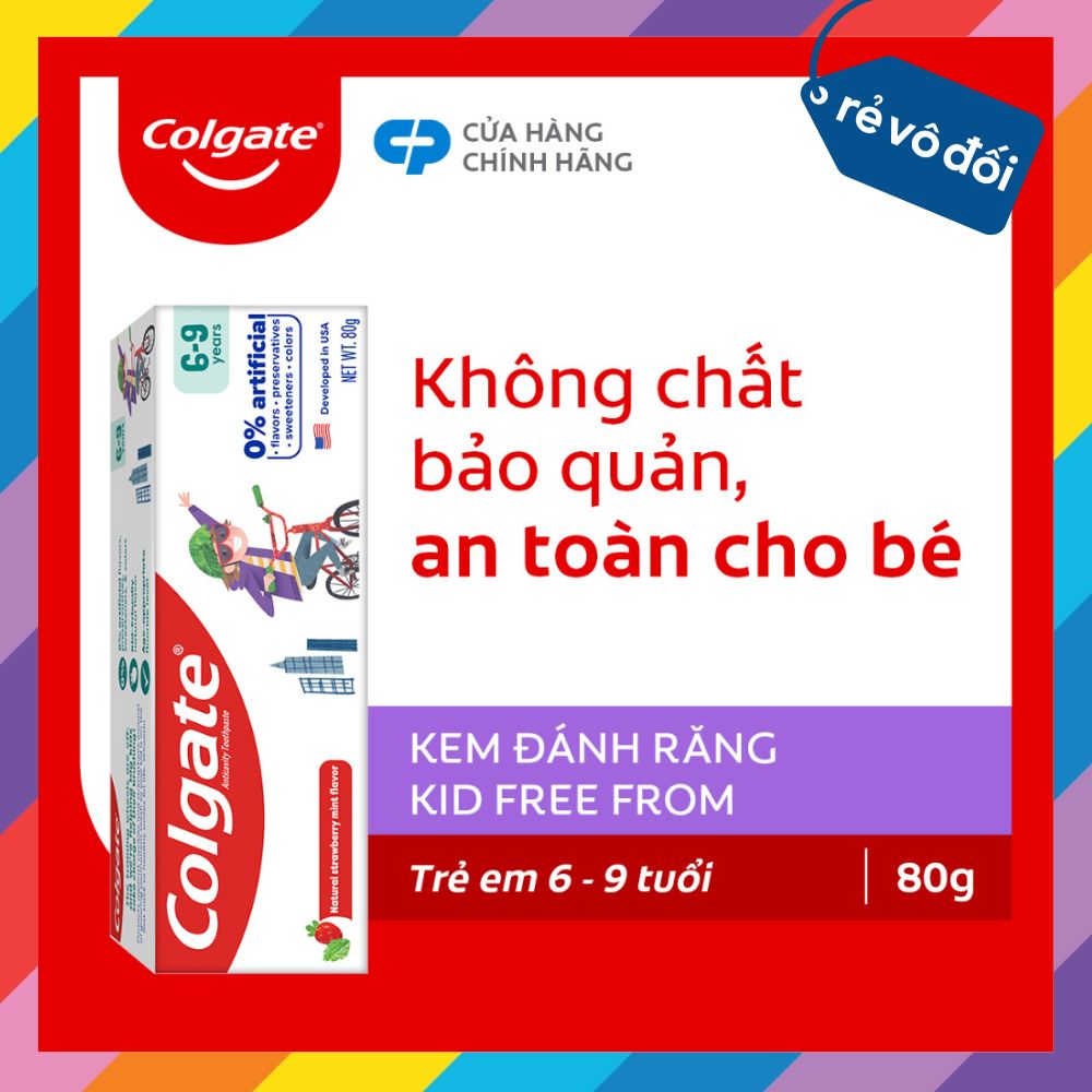 Kem đánh răng Colgate Kid Free From cho trẻ em 6-9 tuổi không chất bảo quản 80g