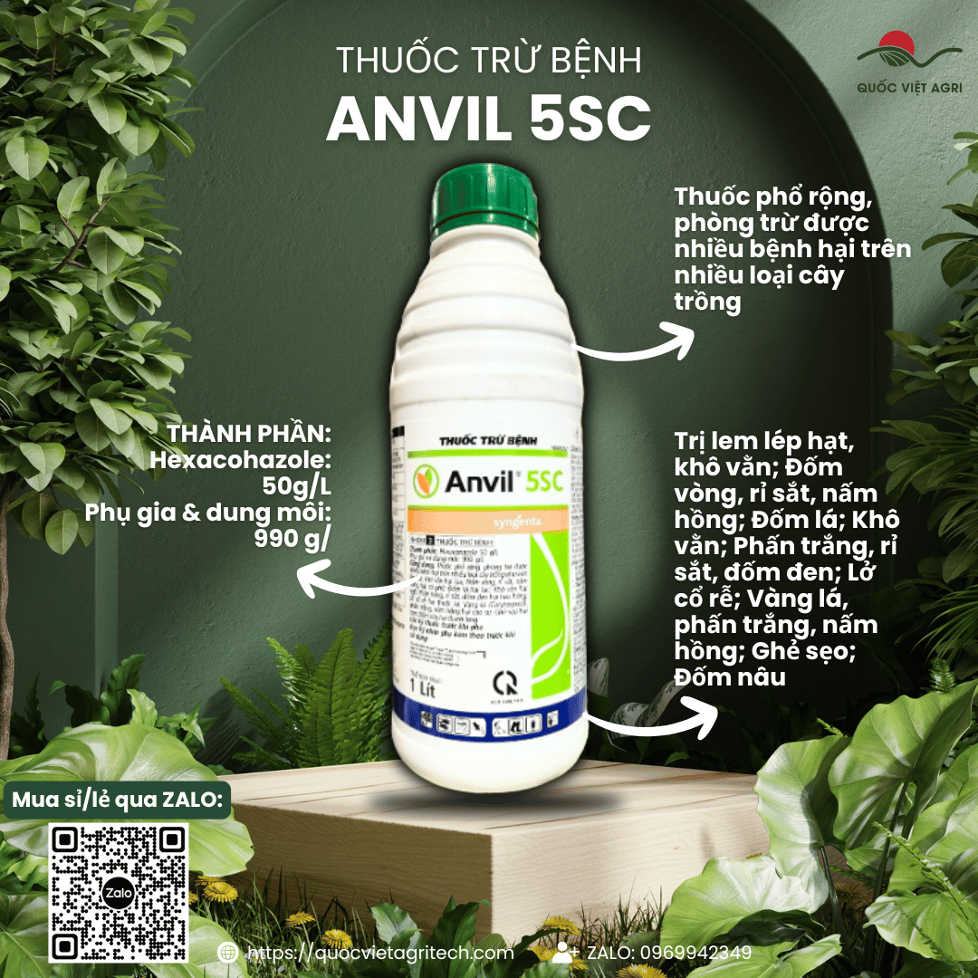 Thuốc trừ bệnh ANVIL 5SC (chai 1 LÍT) - Chính hãng Syngenta, Trừ bệnh gỉ sắt, phấn trắng cho hoa hồng, cúc...