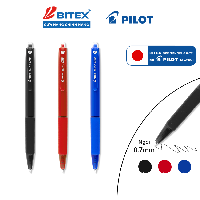 Bút bi bấm plastic pilot bp-1rt ngòi 0.7mm