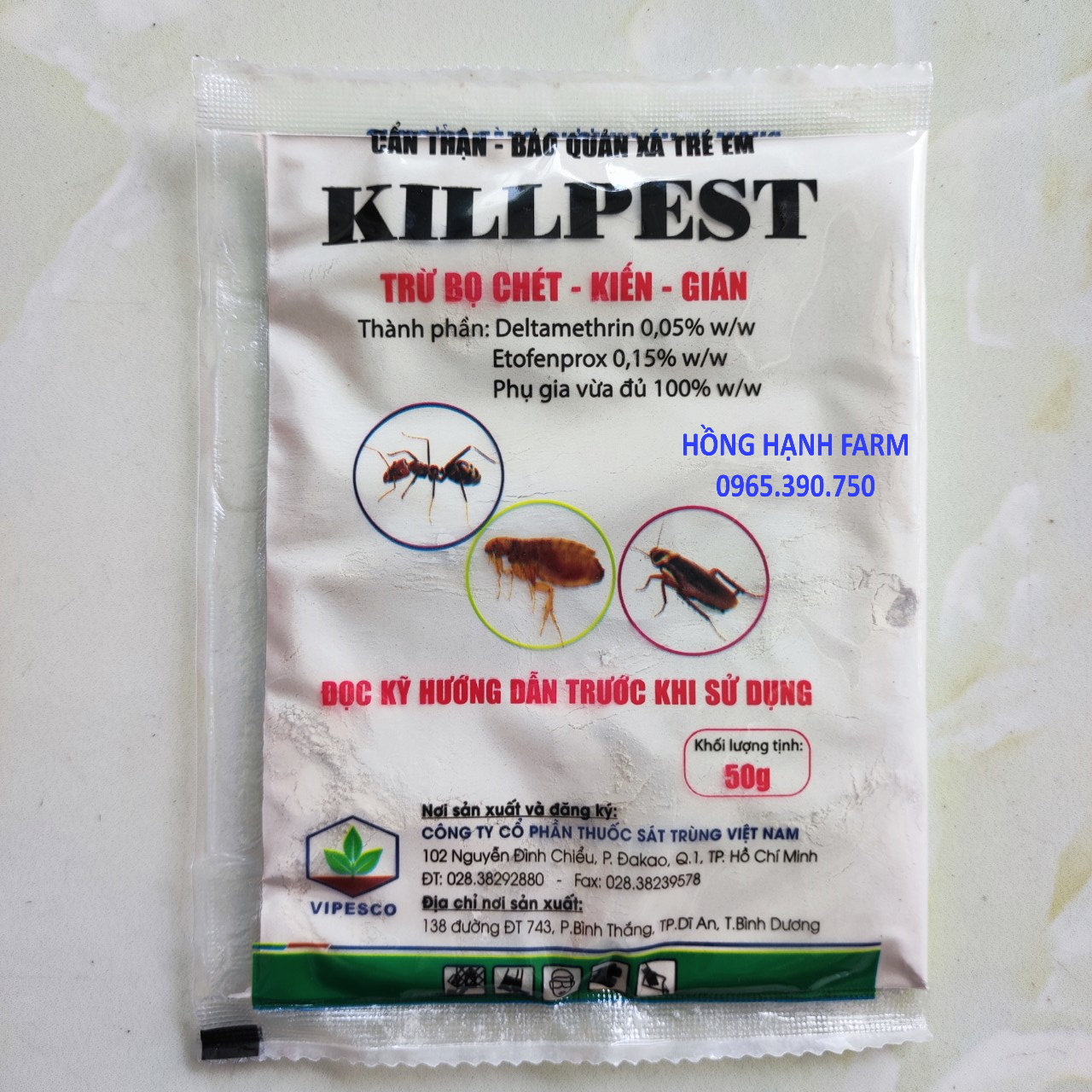 Bột rắc diệt kiến, bọ chét, gián killpest - gói 50gr - phấn trừ kiến
