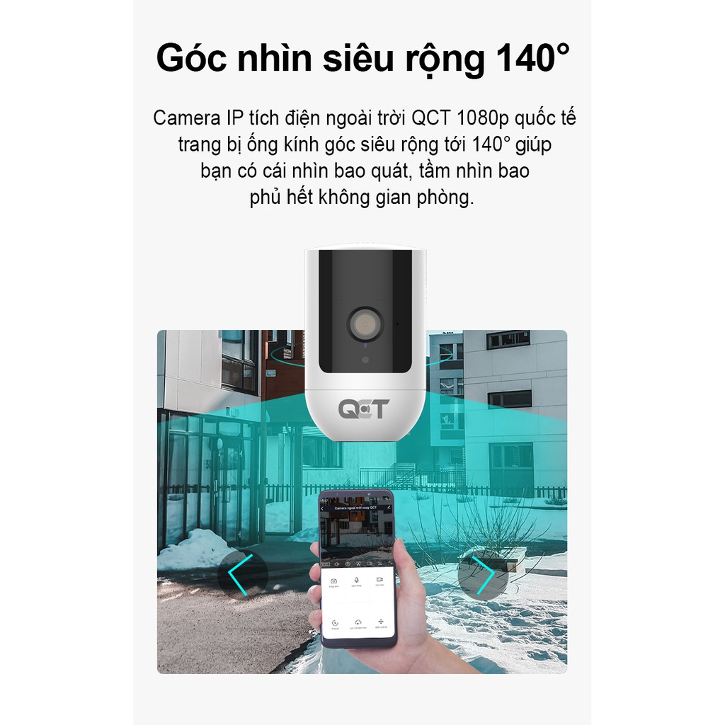 Camera ip tích điện ngoài trời QCT 1080p quốc tế