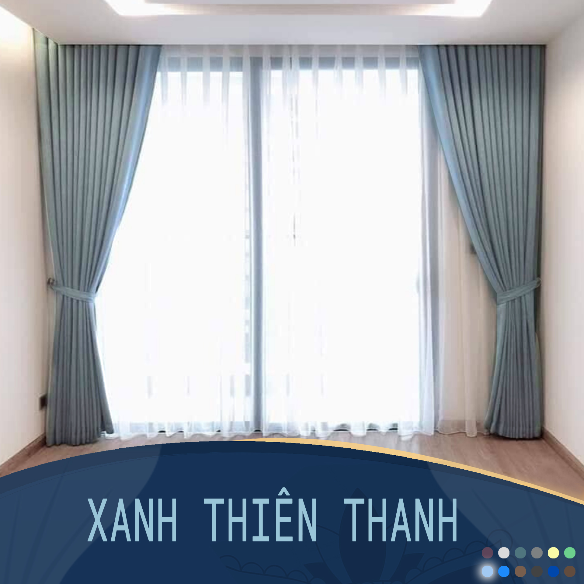 Rèm cửa Minh Tâm treo tường trang trí cửa sổ phòng ngủ, phòng khách , chống nắng, kiểu dáng lỗ khoen - Màu thiên thanh