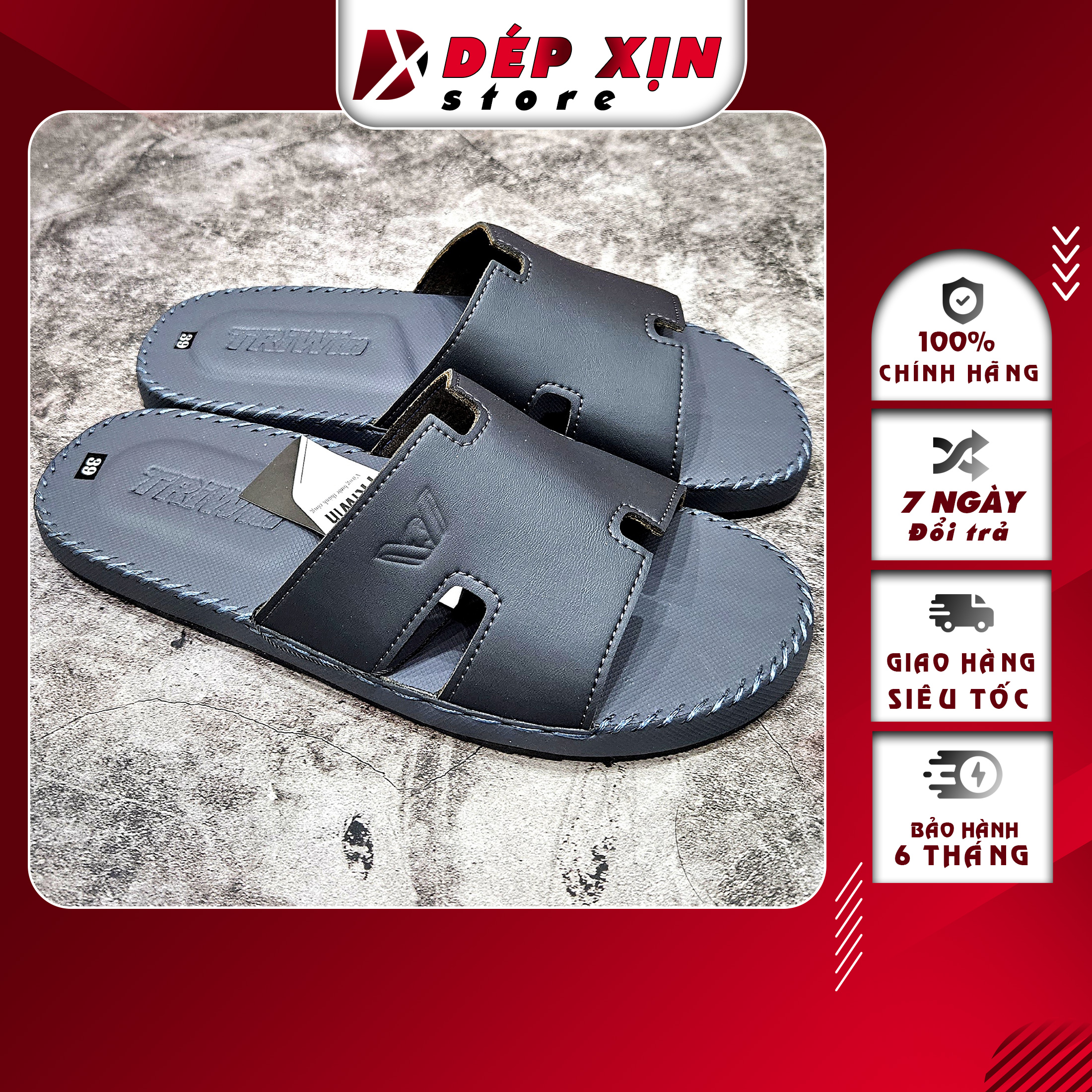 Dép da cao cấp , dép quai ngang chữ h , dép lê , dép da nam may sẵn siêu bền chống trơn