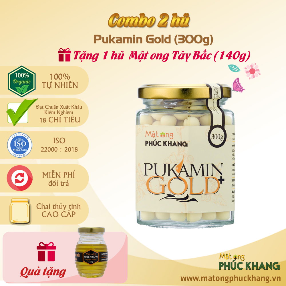 * Mật Ong Phúc Khang - Combo 2 Hũ Pukamin Gold 300g  - Thảo dược tự nhiên- Giúp đẹp da , giảm đau dạ dày , viêm đại tràng, chống oxy hóa ,ức chế ,ngăn ngừa tế bào ung thư , giảm thâm nám - Làm quà tặng người thân