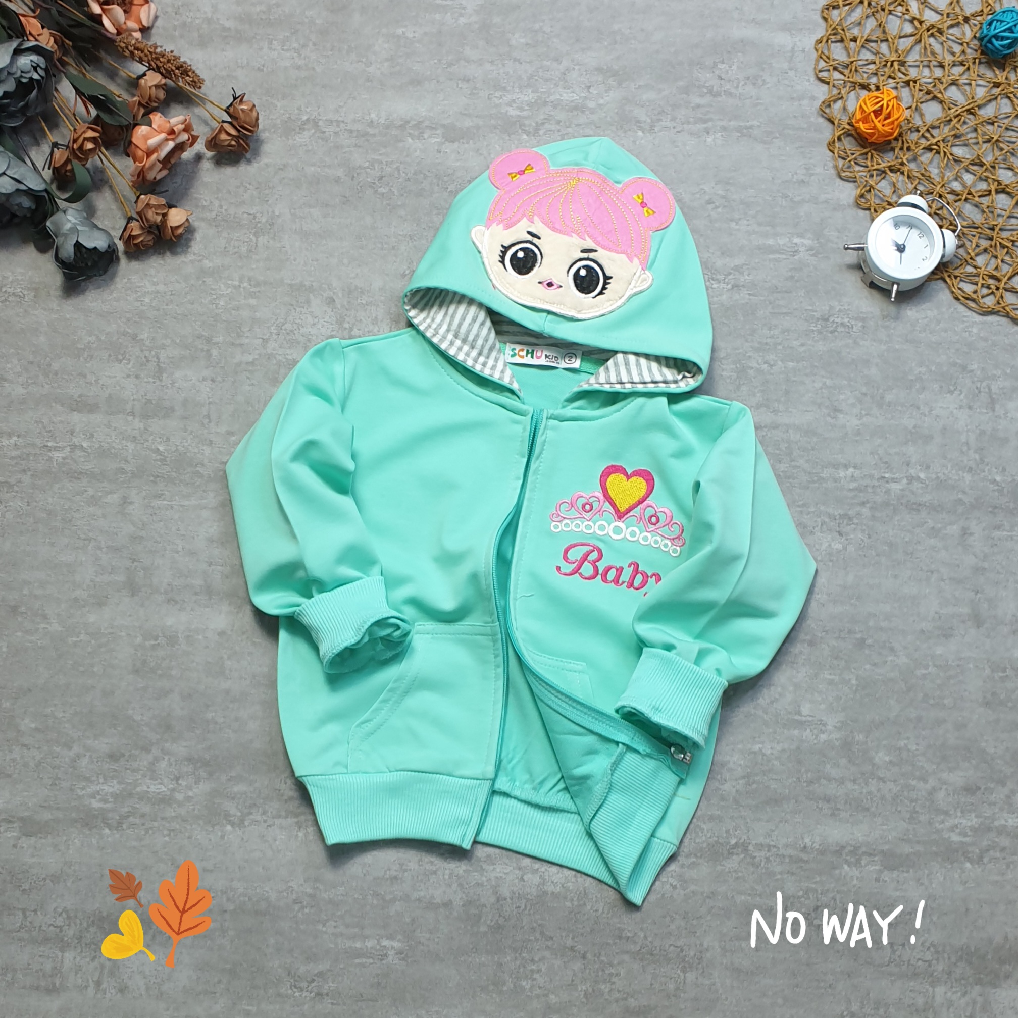 [HCM]Áo khoác bé gái cotton da cá thêu baby size 25-40 kg.