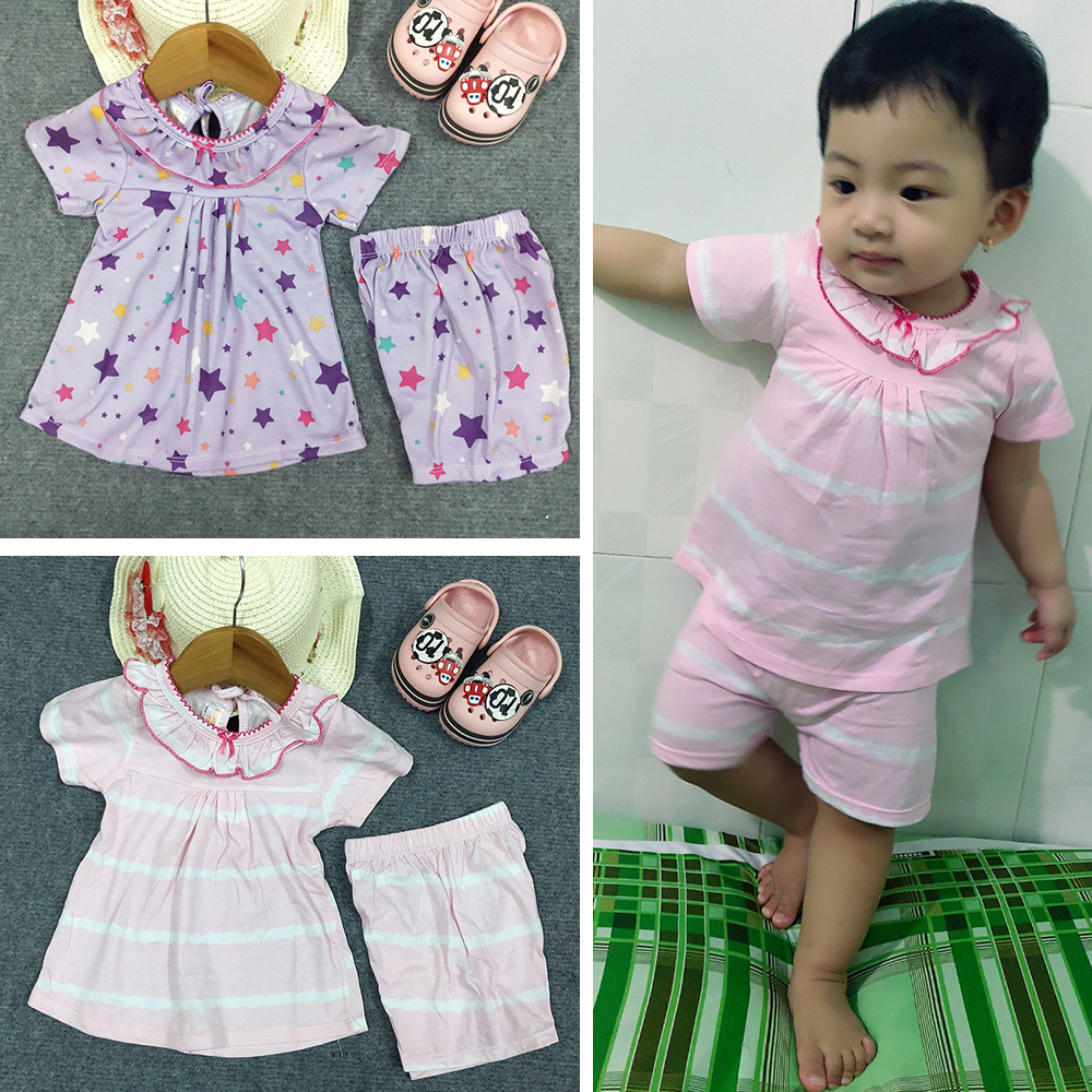 Combo 3 đồ bộ cho bé gái từ (7-17kg), chất thun co giãn mềm, họa tiết nhiều màu dễ thương cho bé gái đi học, đi chơi