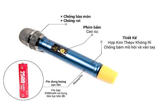 Bộ 2 Micro không dây đa năng Max 56 - Hút âm tốt, chống hú hiệu quả - Sạc pin ngay trên mic