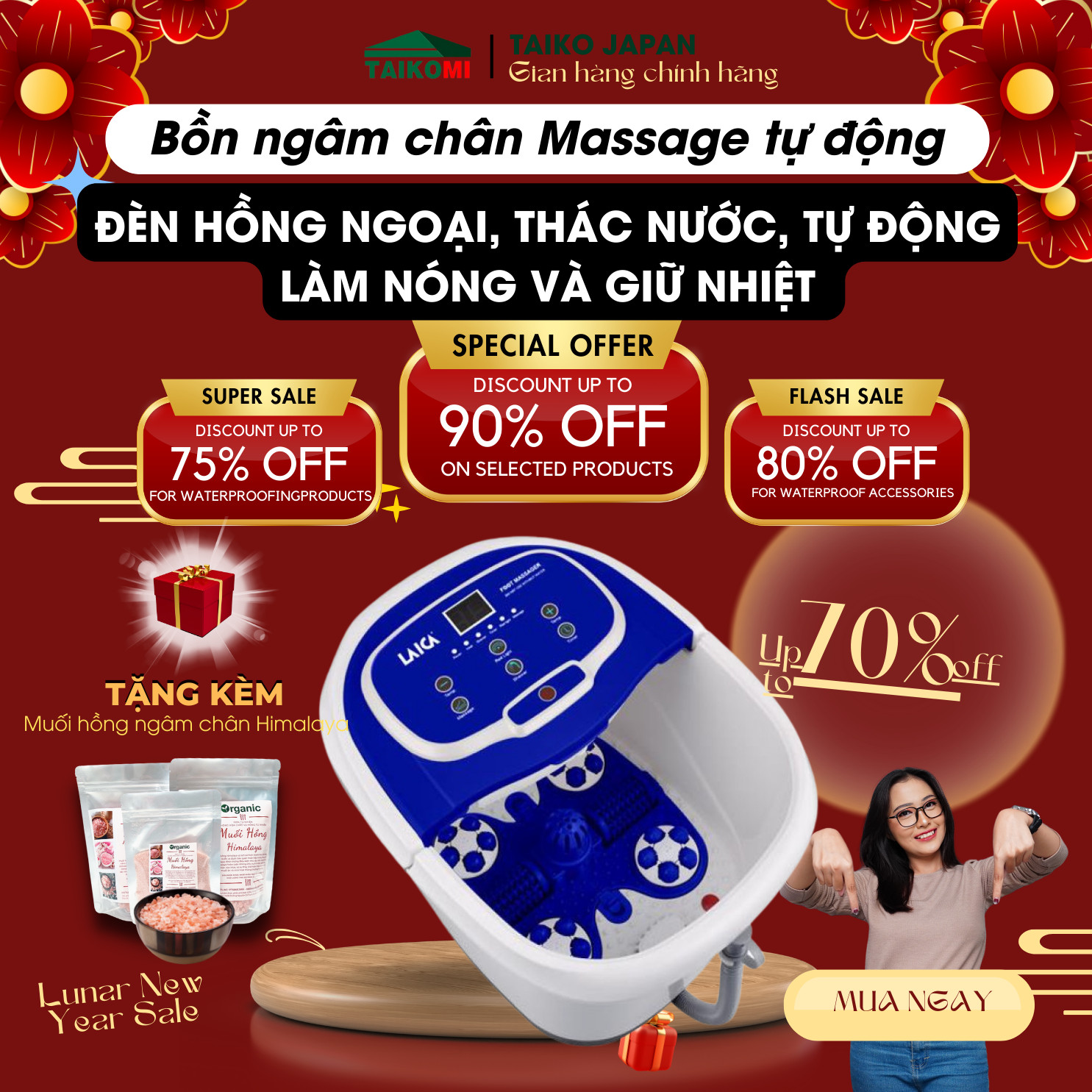 Bồn Ngâm Chân Massage Chân massage cao cấp con lăn tự động massage SereneLife SL12, làm nóng nước, đèn hồng ngoại, hẹn giờ tự động