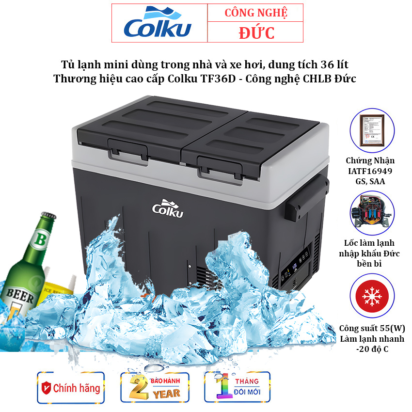 Tủ lạnh mini 36 lít colku tf36d công nghệ đức cao cấp dùng trong nhà và xe hơi, công suất 55w, nhiệt độ +10°c đến -20°c - bảo hành 1 năm, hàng nhập khẩu