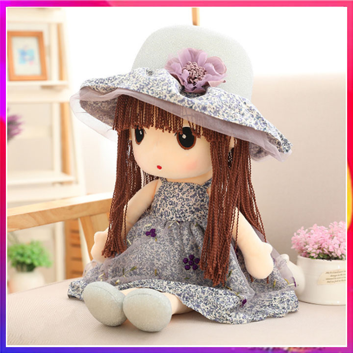 Búp Bê cô Bé Dễ Thương 45cm Mũ Hoa Xám