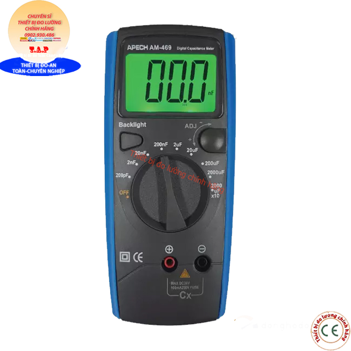 Apech am 469 đồng hồ đo tụ điện apech am-469 thang đo 2 nf, 20 nf, 200 nf, 2 μf, 20 μf, 200 μf, 2000μf