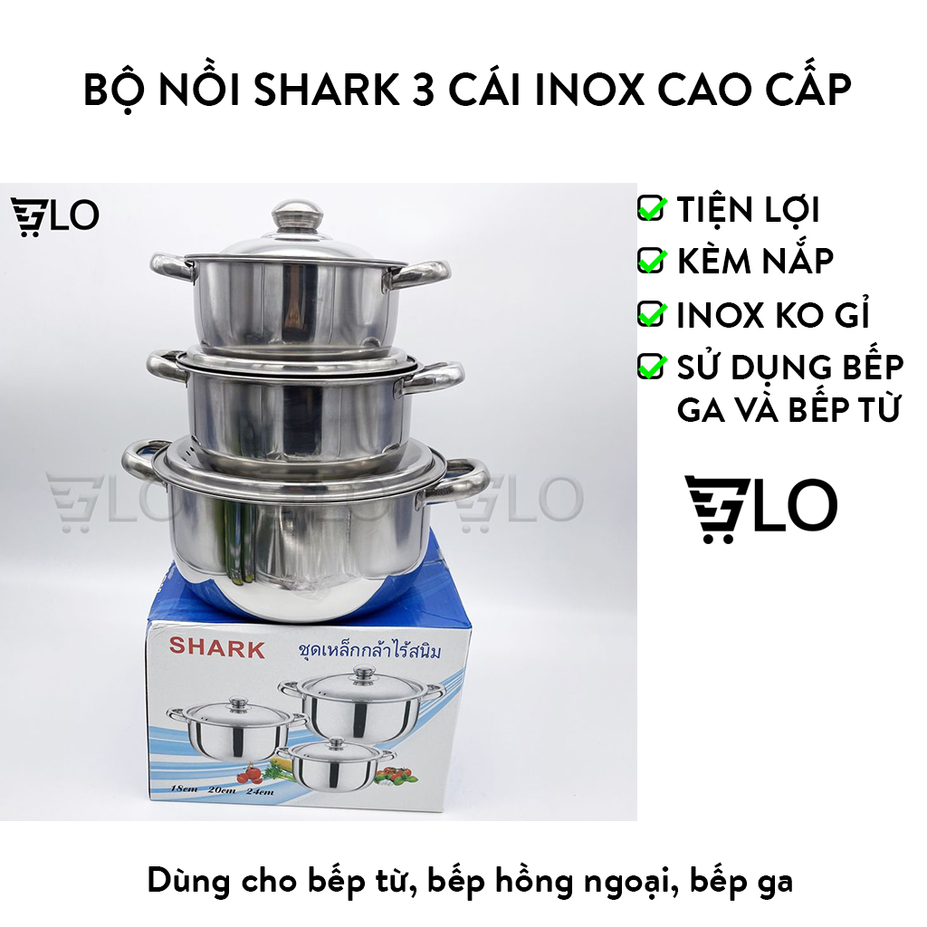 Bộ nồi shark 3 cái inox cao cấp