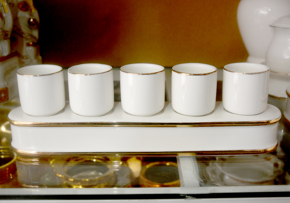 [HCM]Án năm-Bộ năm ly nước thờ cúng bàn thờ gốm sứ trắng