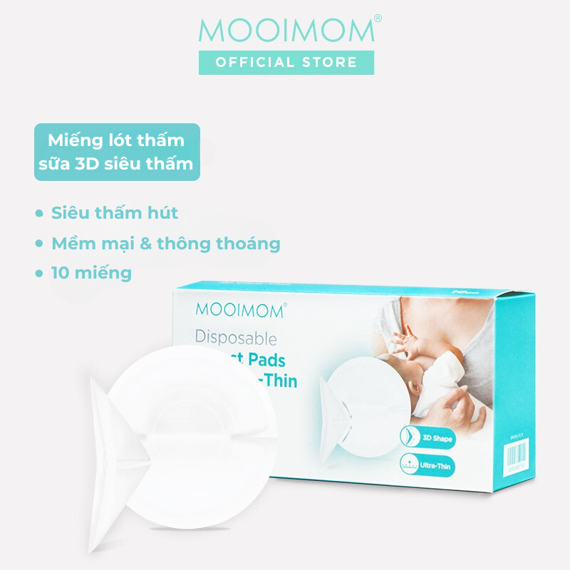 [CHÍNH HÃNG] Miếng Lót Thấm Sữa MOOIMOM Dáng 3D Siêu Thấm, Mỏng Nhẹ và Siêu Dính Cao Cấp (Hộp 10 Miếng) BPD2101_D3_10