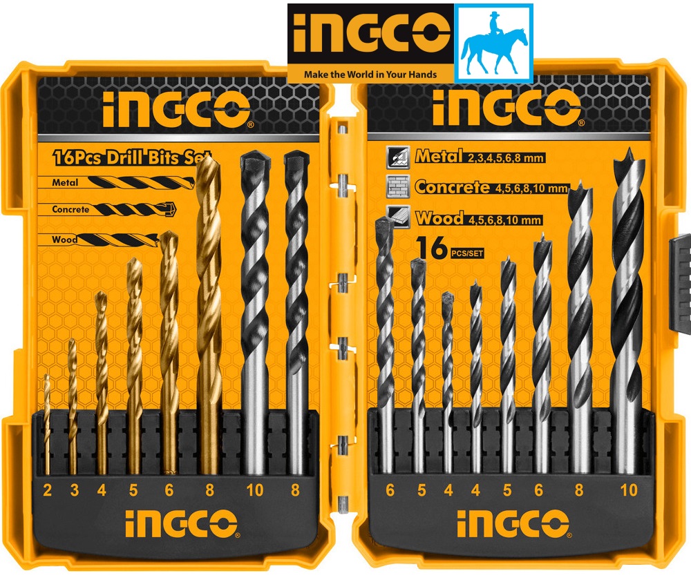 Bộ 16 mũi khoan kim loại bê tông gỗ ingco total akdl11601 tacsdl11608