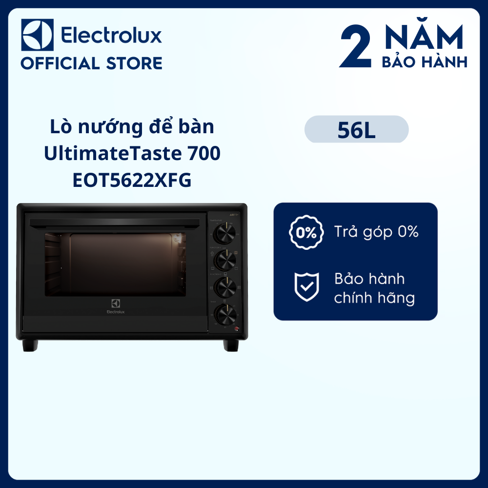 Lò nướng để bàn Electrolux UltimateTaste 700 56L - EOT5622XFG - Chức năng AirFry 4 trong 1 cho món chiên không dầu, quay giòn hoàn hảo