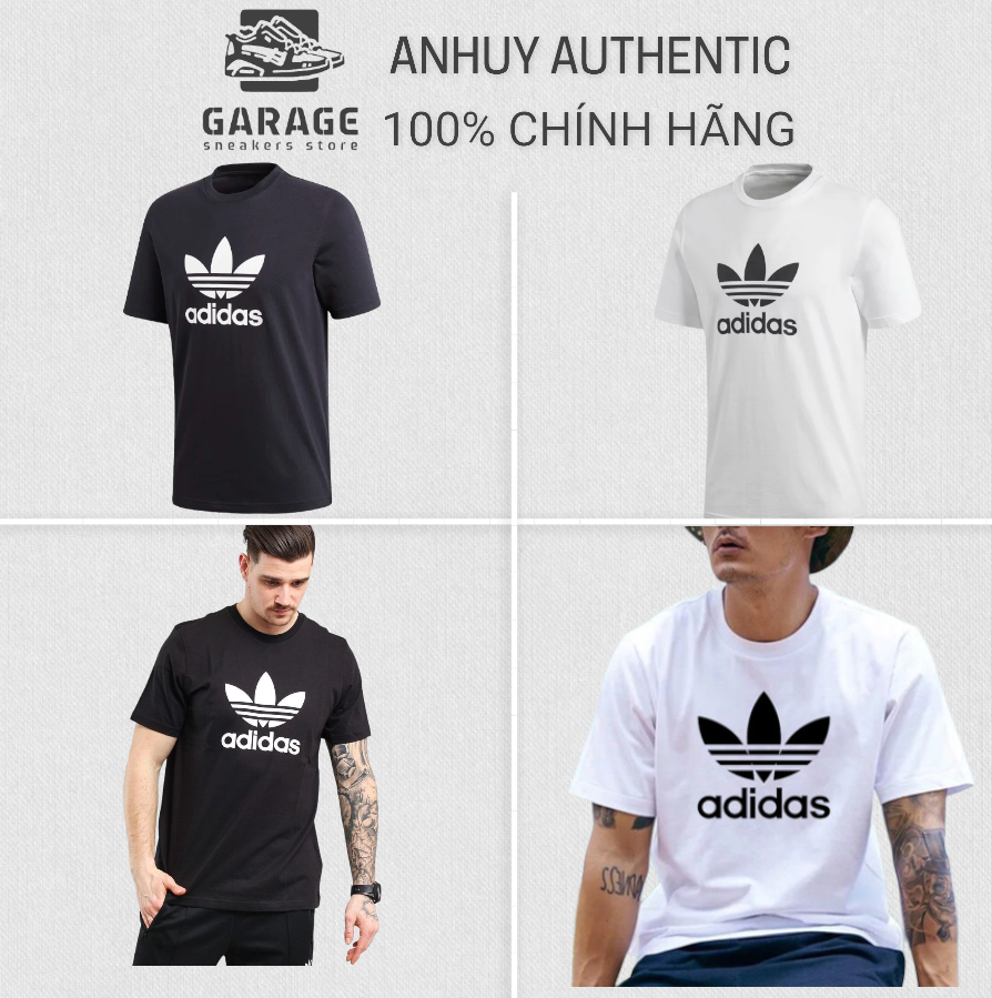Áo phông Adidas 3 lá cotton đen trắng
