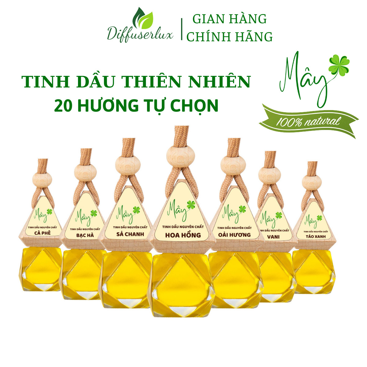 Tinh dầu khuếch tán treo xe, treo tủ quần áo, treo phòng, đuổi muỗi 10ml chính hãng Tinh Dầu Mây có kiểm định giúp giảm mùi, không khí trong lành