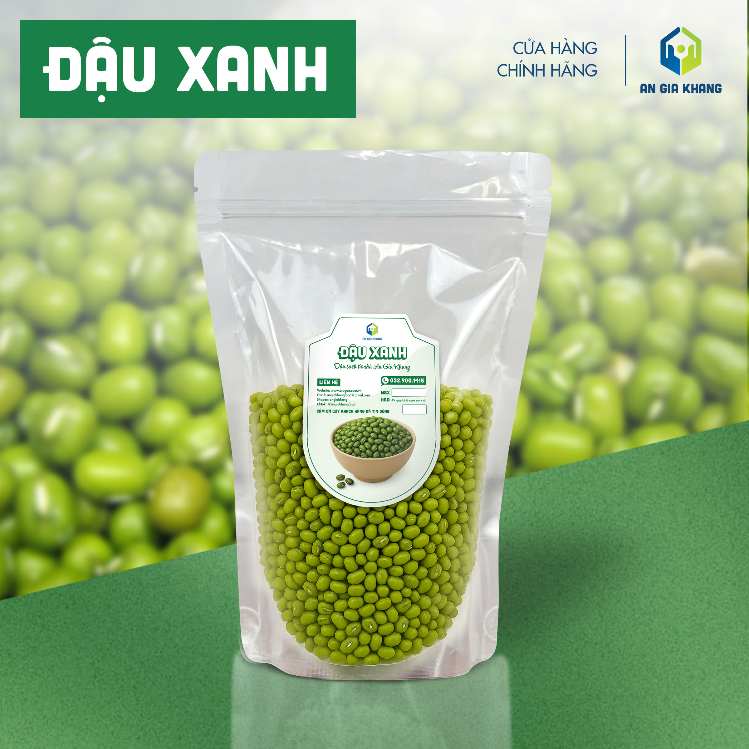 Đậu Xanh (Đỗ Xanh) Nguyên Hạt AGKF (An Gia Khang Food) - (Túi 200g, 500g, 1kg)