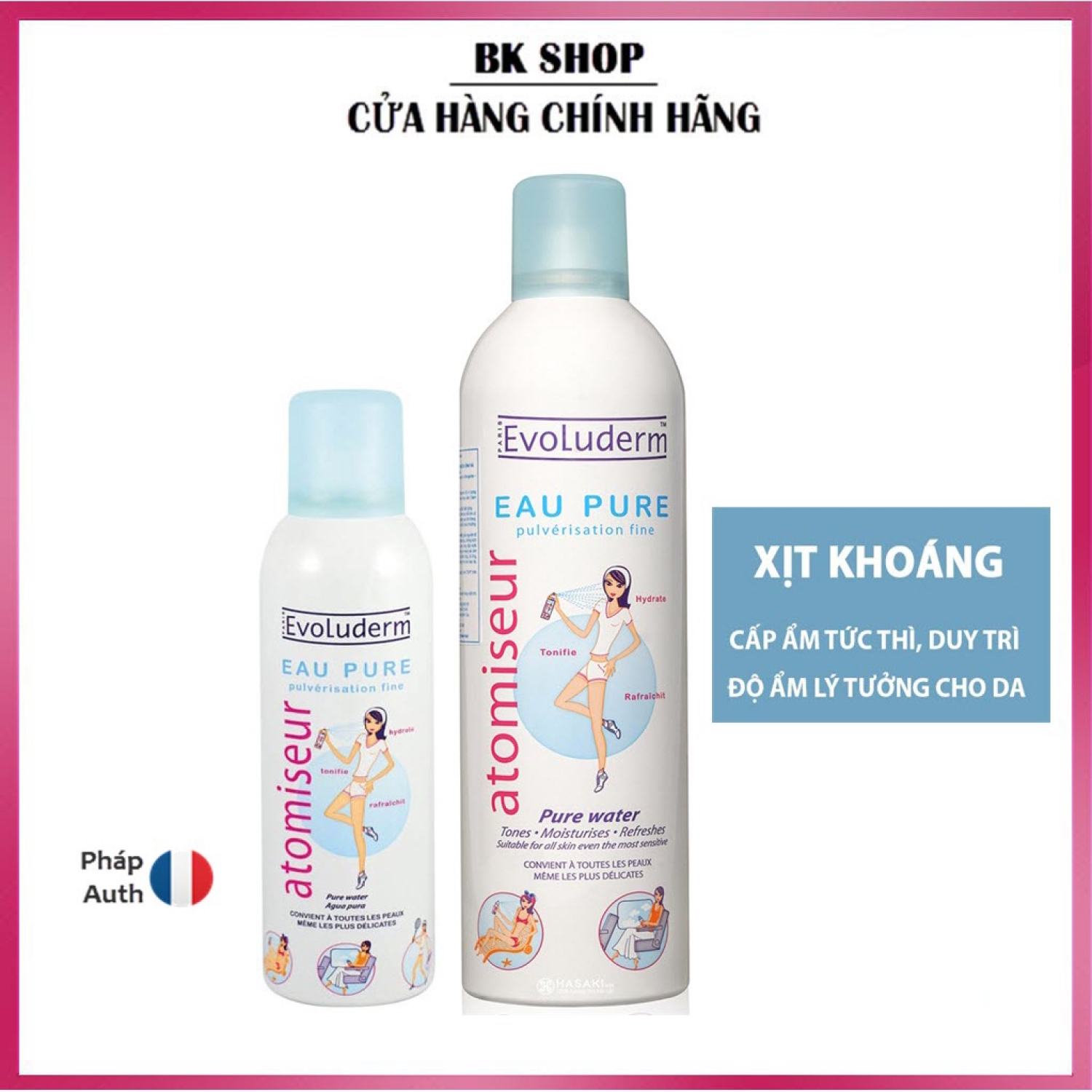 Xịt khoáng cấp ẩm làm dịu da Evoluderm 150ml, 400ml chính hãng