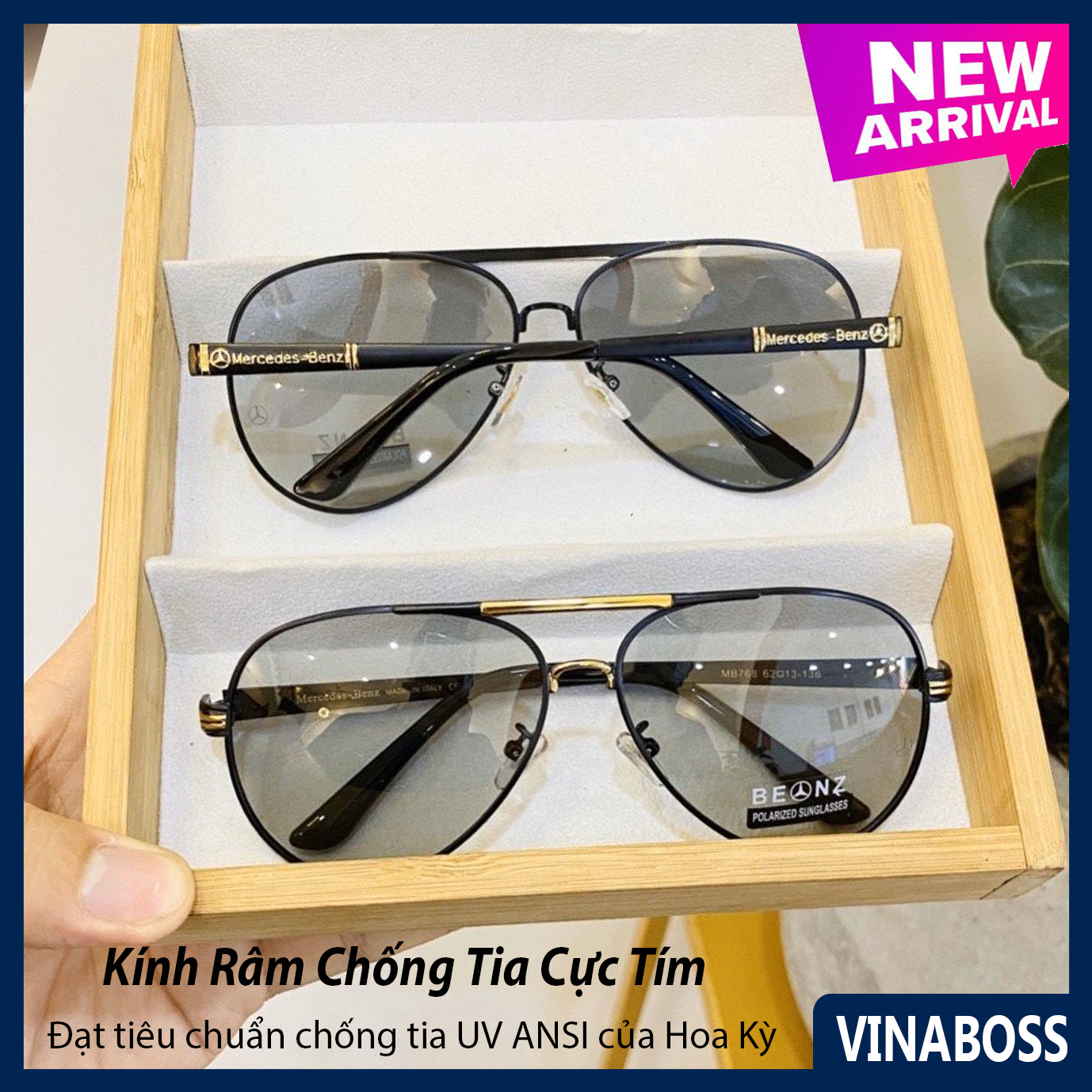 Mắt kính mát nam đổi màu dùng cả ngày và đêm tròng Polaroid VNMER768 - Kính mát nam đổi màu xịn chống chói chống tia UV - Tặng kèm hộp và khăn lau