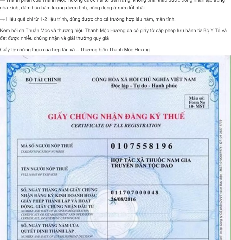 Kem bôi da Thuần Mộc Thanh Mộc Hương