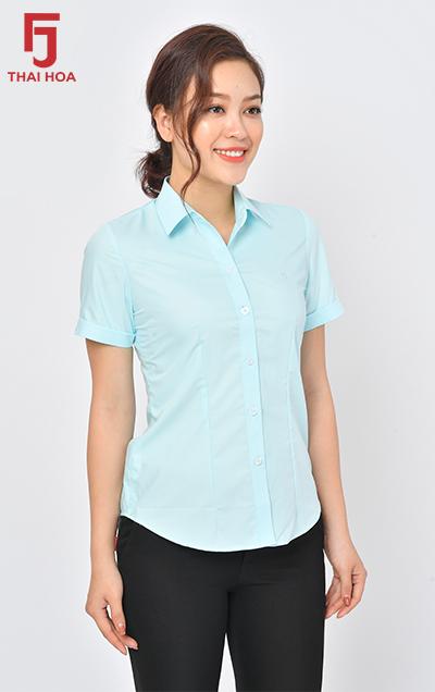 Áo sơ mi nữ ngắn tay trơn thái hòa n047-04
