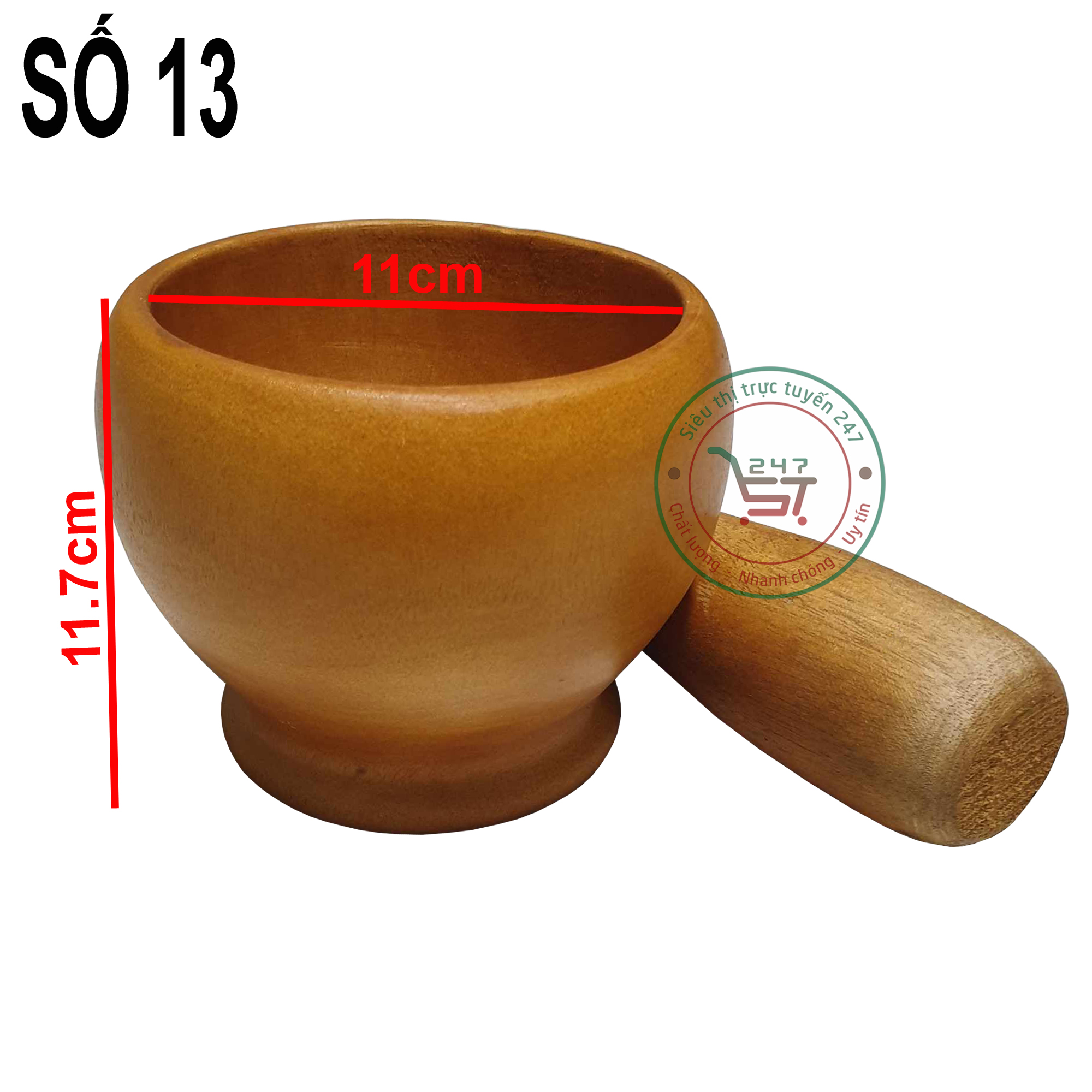 Chày cối hình lu số 13 gỗ tự nhiên dày dặn sản phẩm nguyên bộ