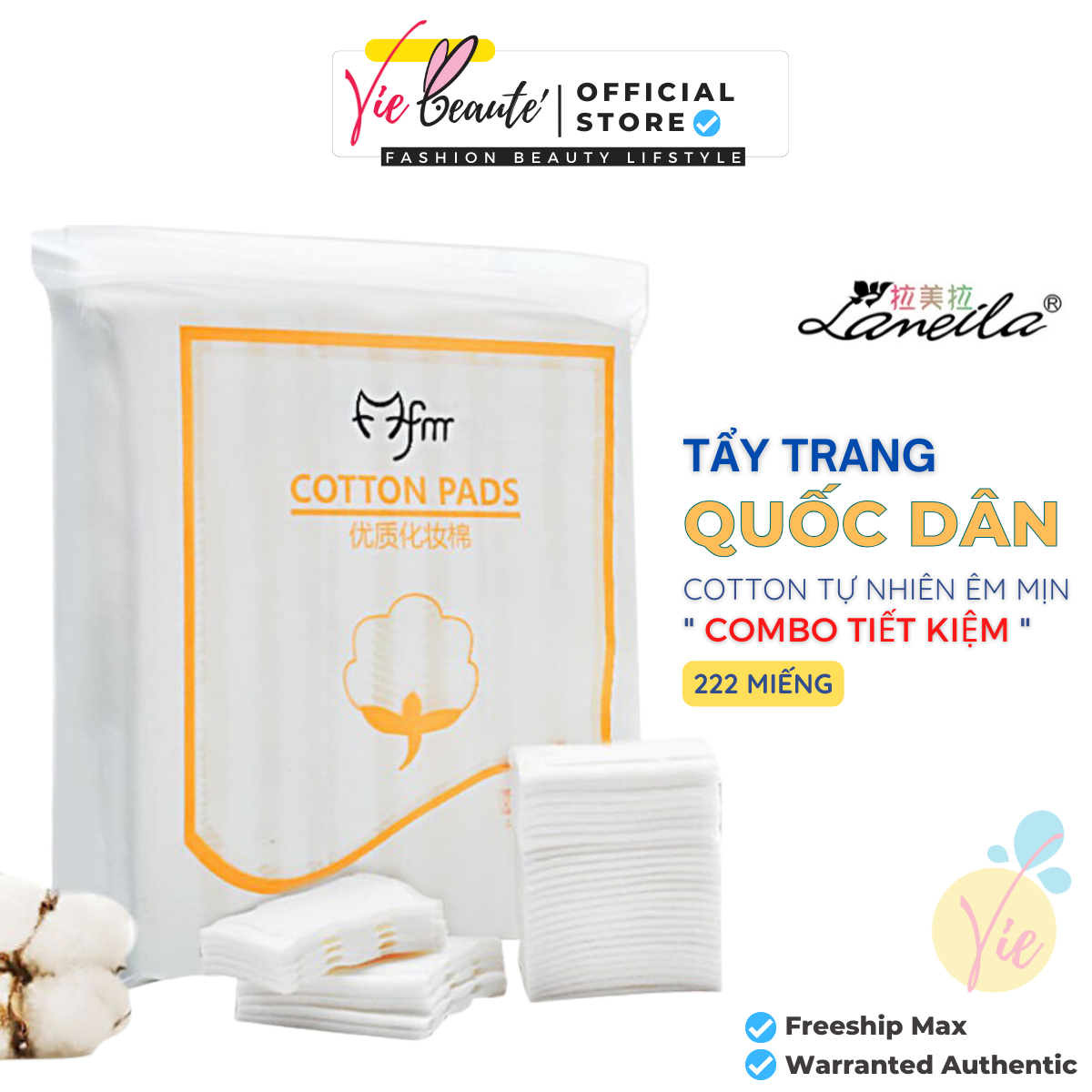 Bông tẩy trang 222 miếng - Bông tẩy trang 3 lớp Cotton Pads Vie Beauté