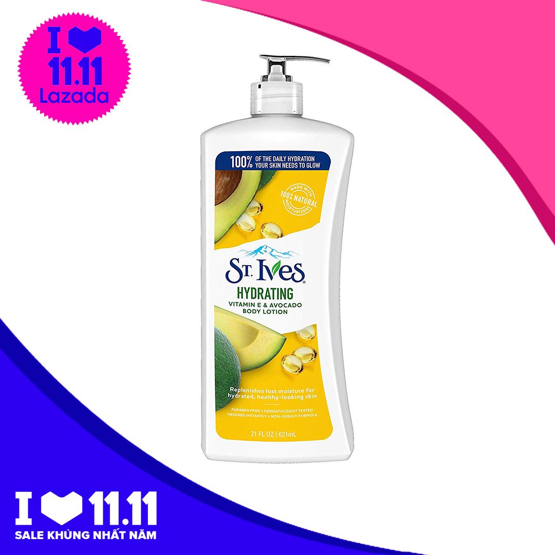 Dưỡng thể chiết xuất trái bơ St. Ives Daily Hydrating Body Lotion Vitamin E and Avocado 621ml