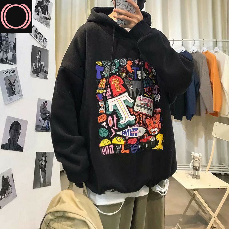 [HCM]Áo Hoodie A787 Nam Nữ phong cách Harajuku cá tính chất nỉ trần bông họa tiết hoa văn nhiều màu từ 45-70kg