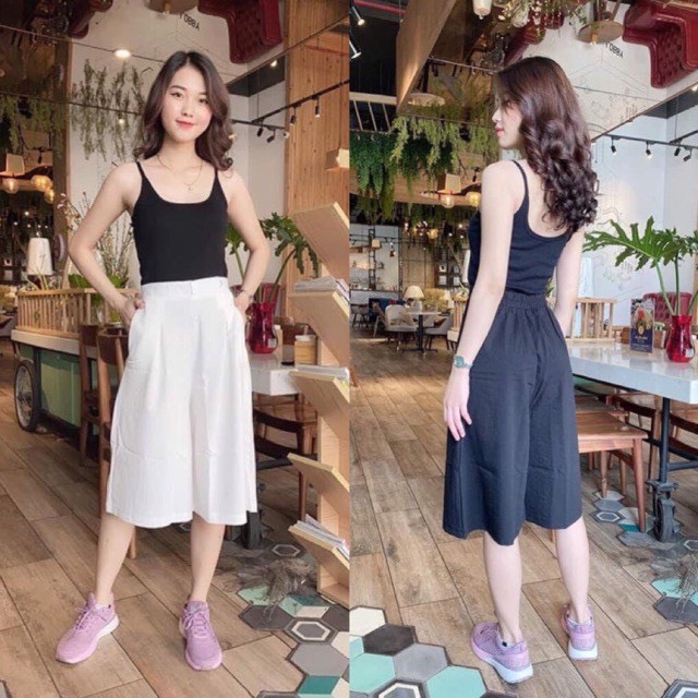 Quần ống rộng đũi suông xếp ly dáng lửng 113