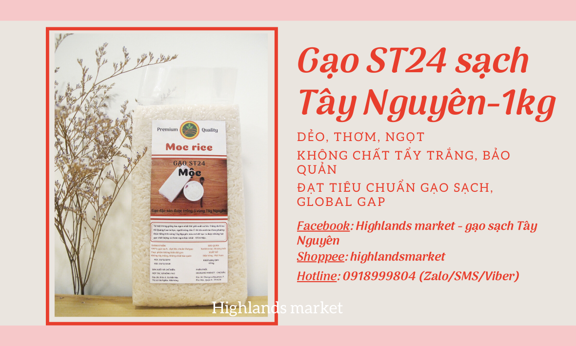 Gạo st24 - gạo sạch tây nguyên - túi 2kg