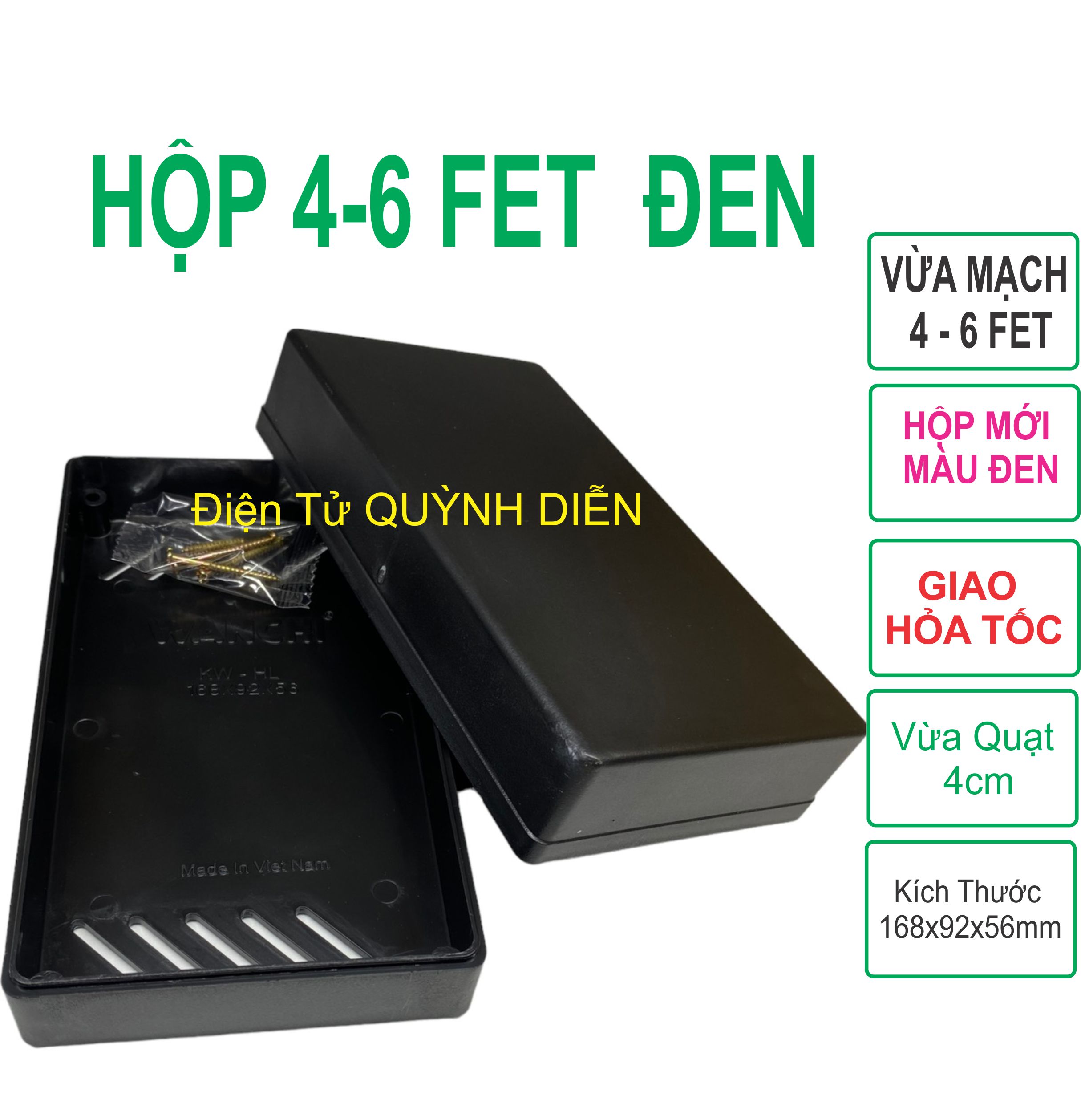 Hộp nhựa wanchi 168x92x56mm 4f-6f đen dùng lắp mạch điện