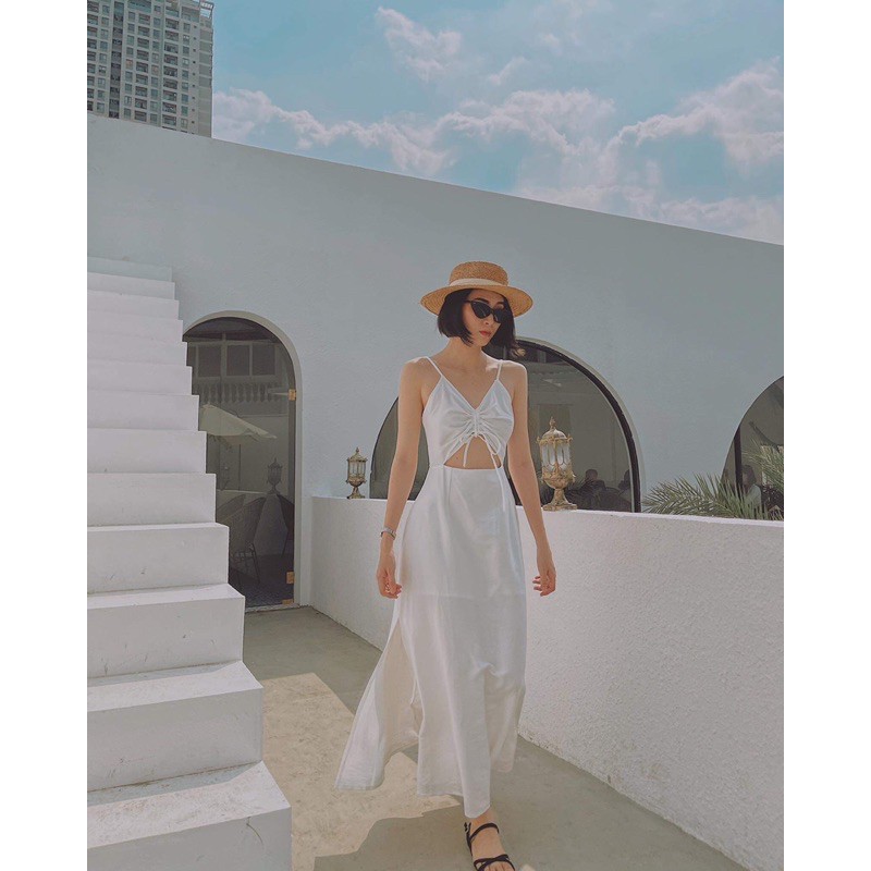 Đầm maxi hai dây rút ngực