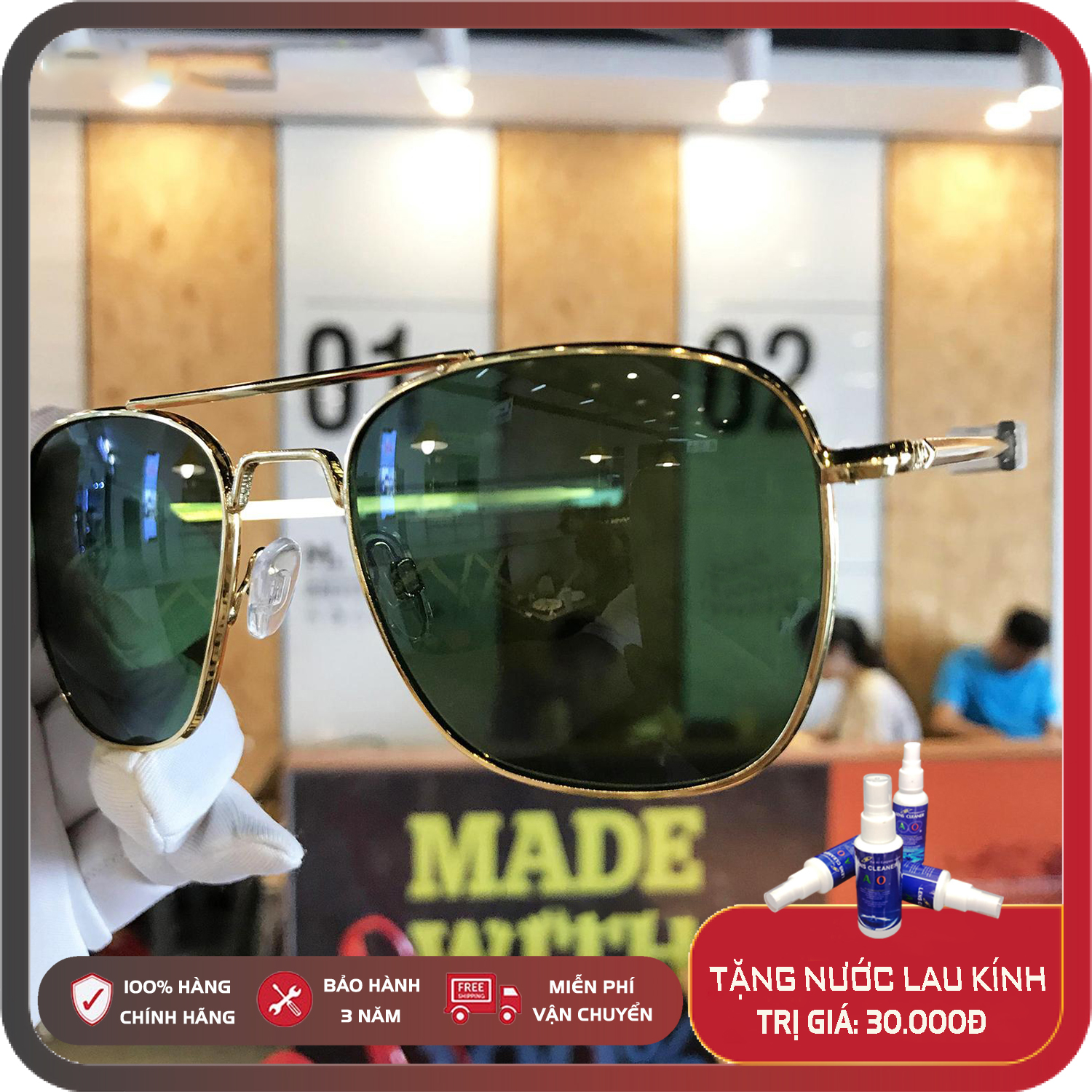 Kính Mát Nam AO8211 Kính Thời Trang Cao Cấp Full Hộp + Thẻ Bảo Hành 1 Năm - Khăn Lau Kính, Mắt Kính Cường Lực - Gọng Titanium - Chống Chói, Chống lóa