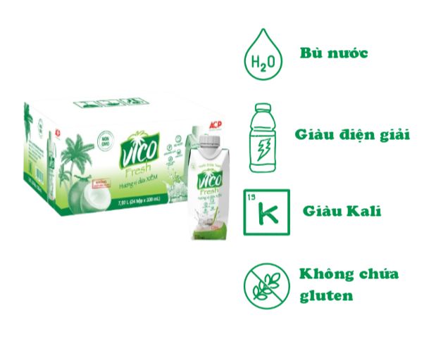 [HCM]THÙNG 24 HỘP NƯỚC DỪA VICO FRESH 330ML - VỊ XIÊM