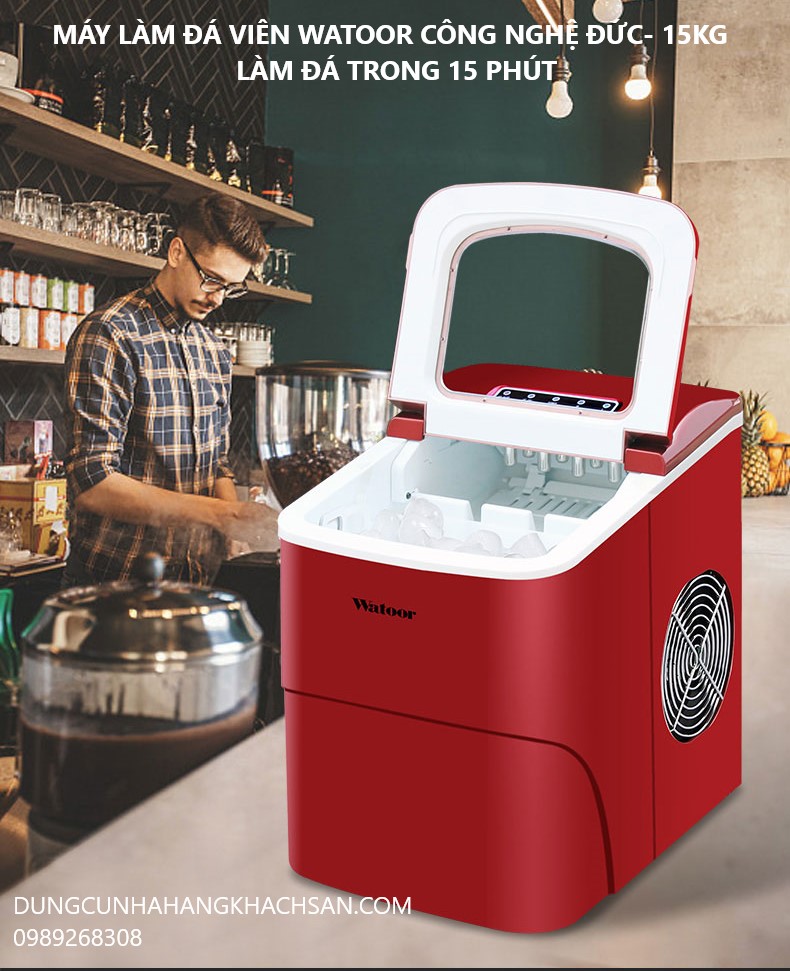Máy làm đá viên công nghệ Đức Watoor- 15 kg- Bảo hành 1 năm- Dùng cho nhà hàng, khách sạn, hộ gia đình hay quán cafe nhỏ