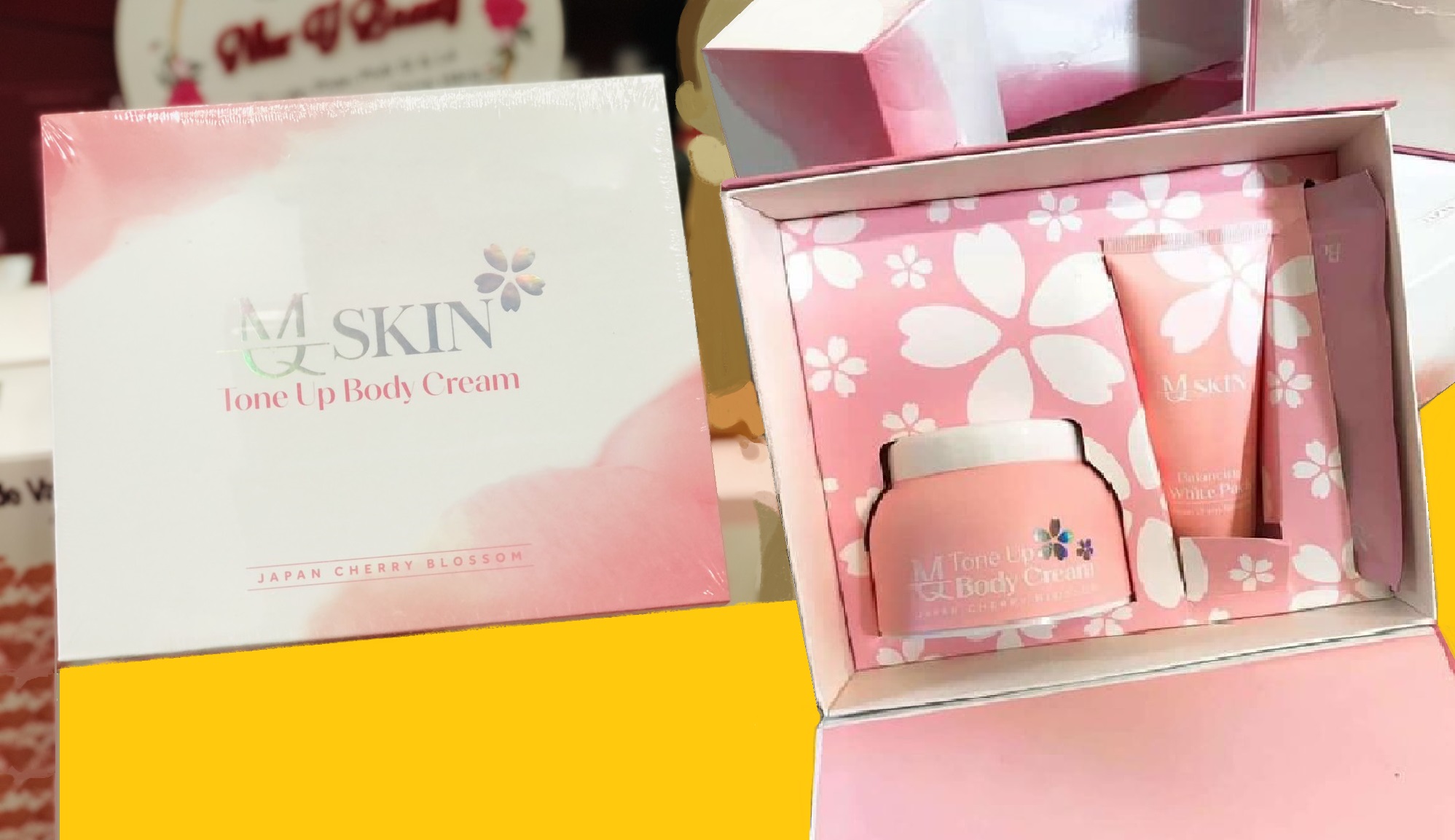Set Kem Dưỡng Trắng Body Chiết Xuất Hoa Anh Đào MQ Skin Tone Up Body Cream Japan Cherry Blossom