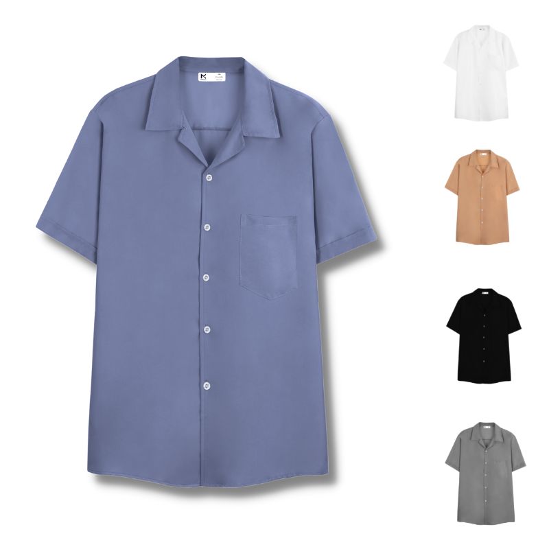 Áo sơ mi nam tay ngắn, Cuban Shirt vải lụa, form rộng cổ vest chống nhăn