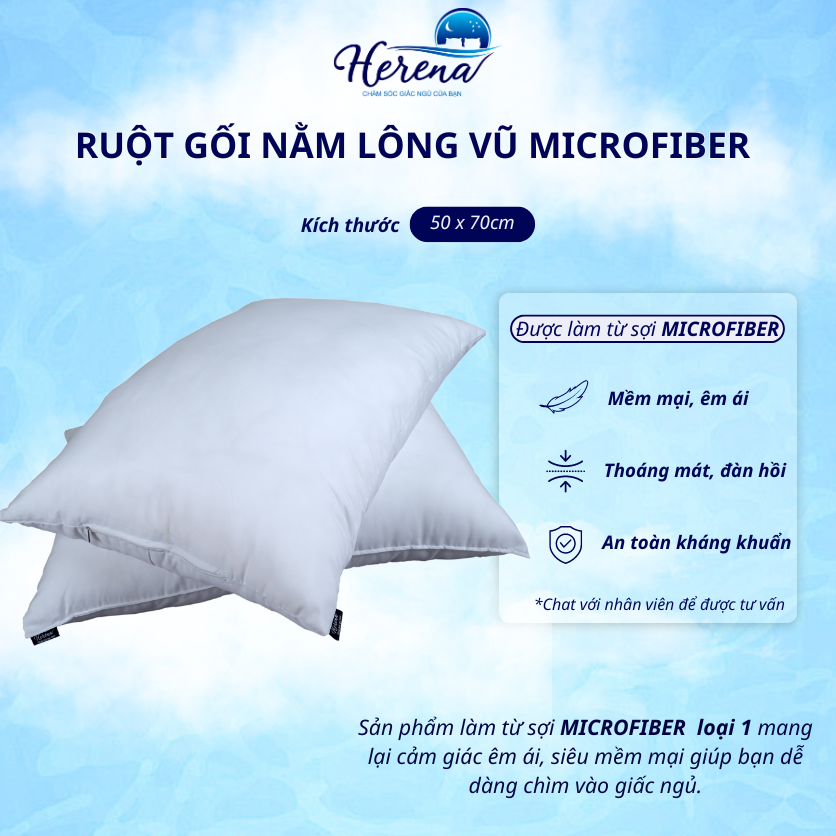 Ruột gối lông vũ microfiber cao cấp Herena mềm mại cho giấc ngủ ngon