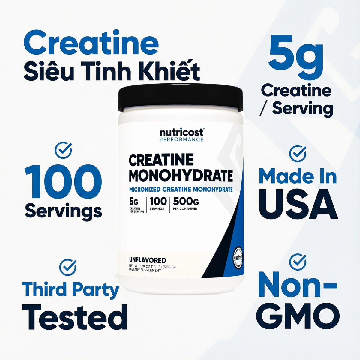 [MỚI] Bột Tăng Sức Mạnh NutriCost Creatine Monohydrate Micronized 500g