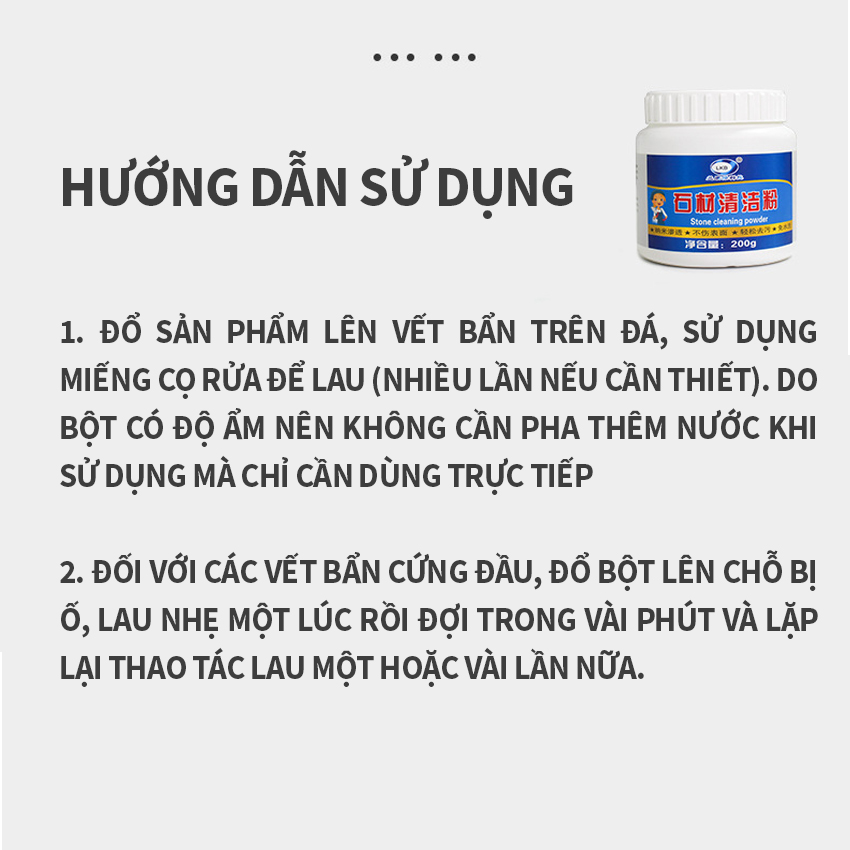 Bột Tẩy Sạch Bàn Đá Bếp, Thạch Anh, Ngói,Dễ Dàng Loại Bỏ Vết Dầu Mỡ, Cặn Bẩn Mà Không Làm Hỏng Bề Mặt - CLEAR B SHOP