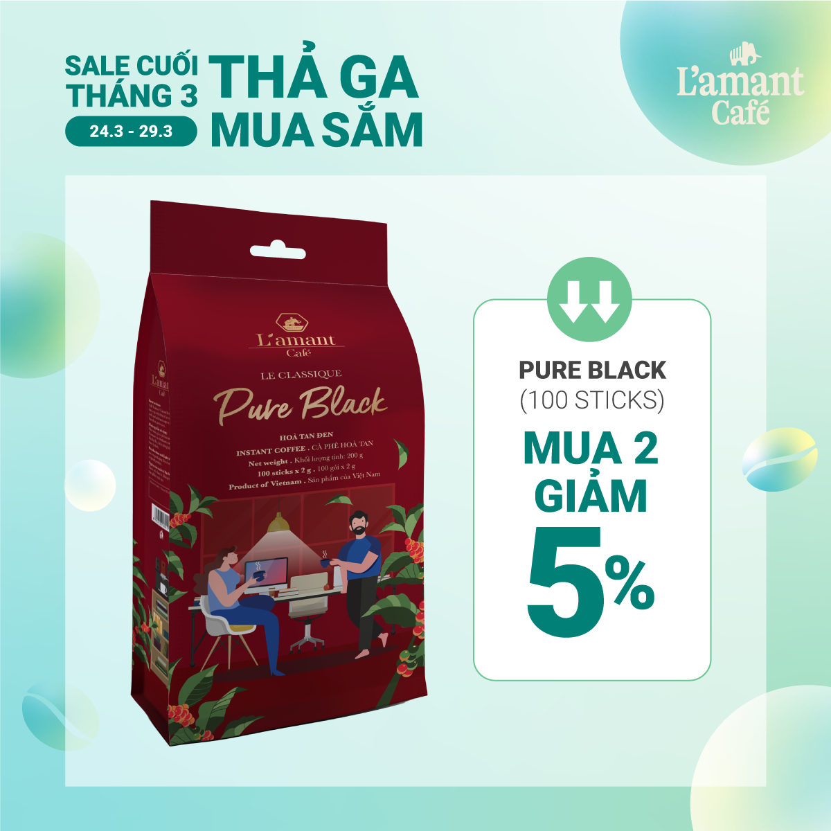 Cà phê hòa tan đen L'amant Pure Black - L'amant Pure Black Instant Coffee