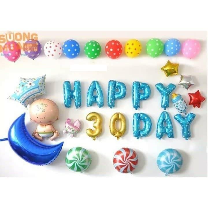 SET BÓNG TRANG TRÍ MỪNG ĐẦY THÁNG CHO BÉ TRAI / GÁI 032 ( tặng bơm bóng, băng dính bóng)
