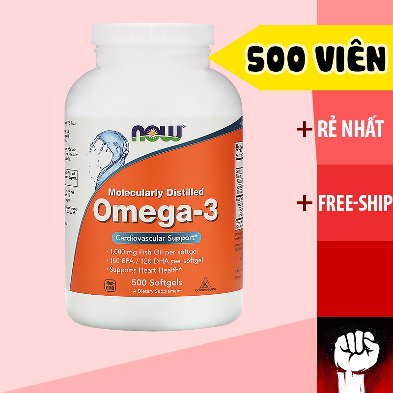 Dầu Cá Omega 3 Now - Sáng Mắt Đẹp Da 500 Viên- Hàng Mỹ
