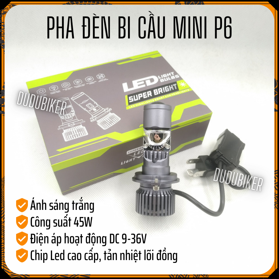 Đèn pha bi cầu mini P6 Eurs Chân H4 Led Projector Mini Lens Auto Gắn Oto, Xe máy Siêu sáng Công suất