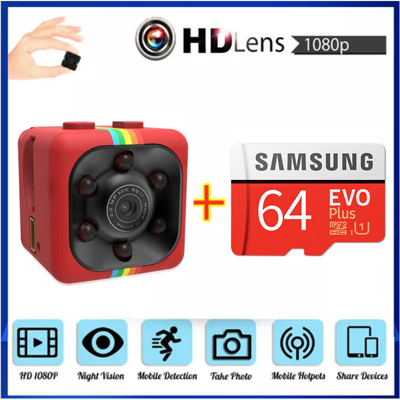 Camera Mini SQ11 HD 1080P, Camera Ghi Hình Cỡ Nhỏ Cảm Biến Chuyển Động Ban Đêm, Máy Quay Phim Siêu Nhỏ DVR DV với thẻ nhớ Samsung miễn phí