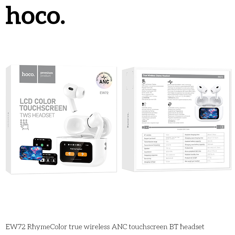 Tai nghe bluetooth hoco ew72 anc cảm ứng led giảm ồn chip 5.4 hiển thị pin