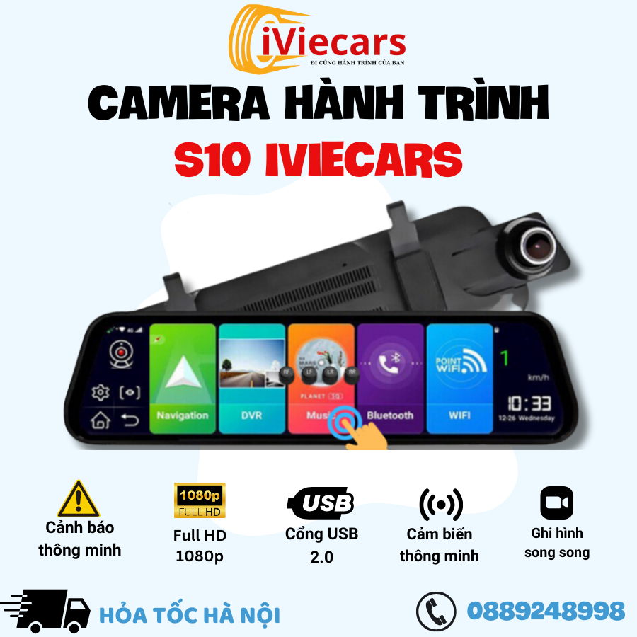 Camera hành trình ô tô S10 Vietmap S2 bản quyền vĩnh viễn Độ phân giải FullHD có bản đồ navitel độc quyền cảnh báo tốc đ
